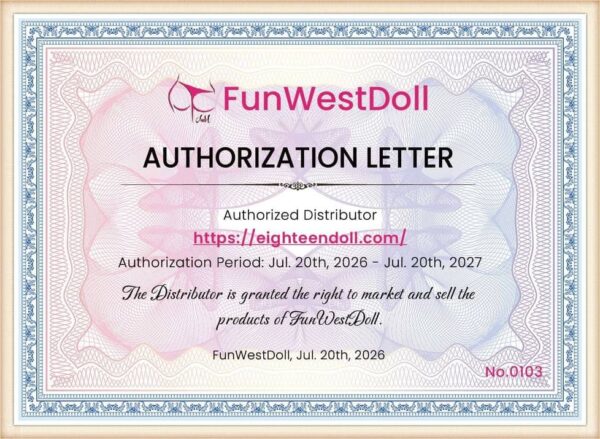 FunWestDoll authorization certificate for EighteenDoll
