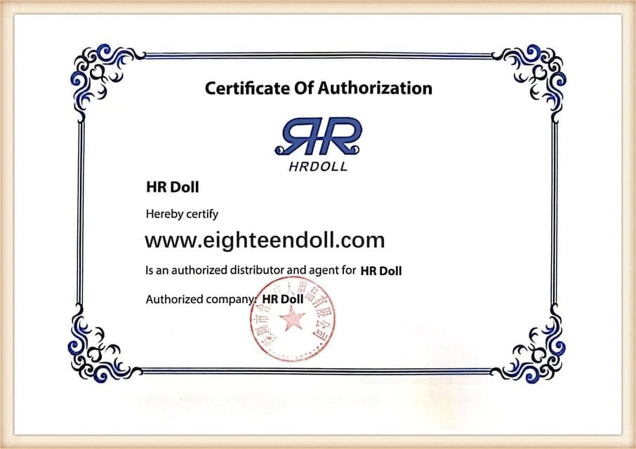 HR Doll authorization certificate for EighteenDoll