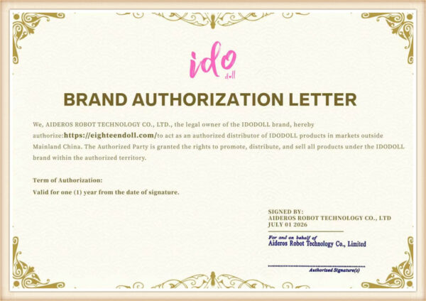 IDO Doll brand authorization letter for EighteenDoll