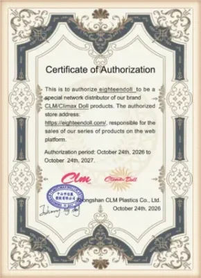 Climax Doll EighteenDoll authorization certificate