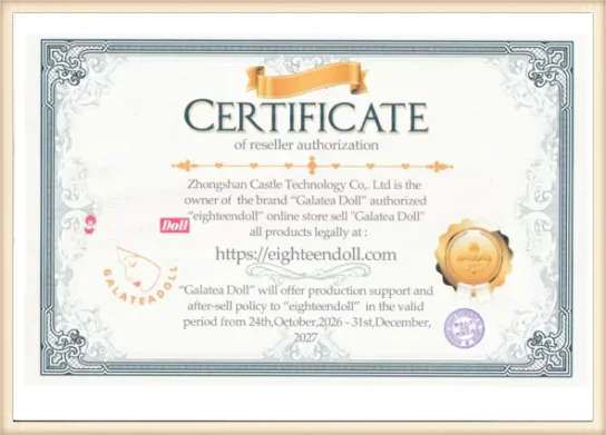 Galatea Doll EighteenDoll authorization certificate