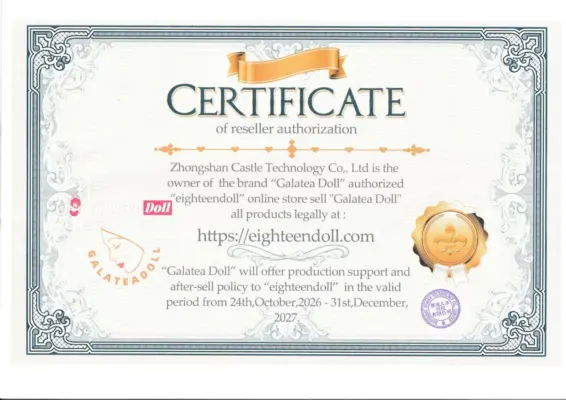 Galatea Doll EighteenDoll authorization certificate