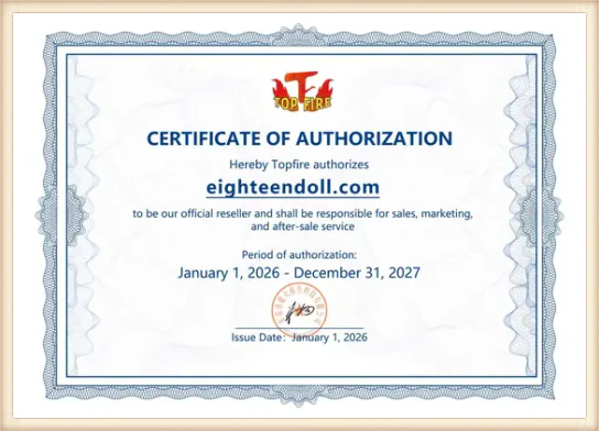 TopFire authorization certificate for eighteendoll.com, valid 2026-01-01 to 2027-12-31