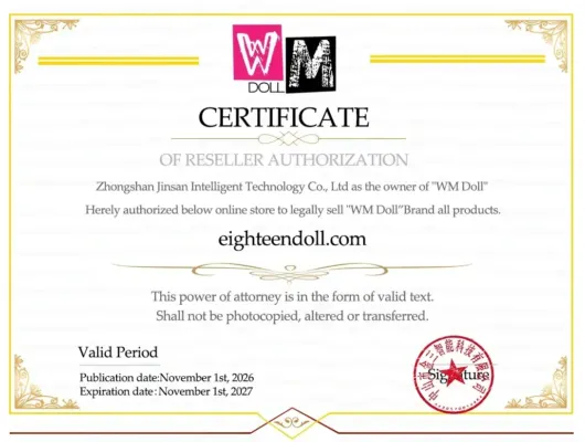 WM Doll EighteenDoll authorization certificate