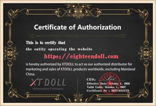 XT Doll EighteenDoll authorization certificate
