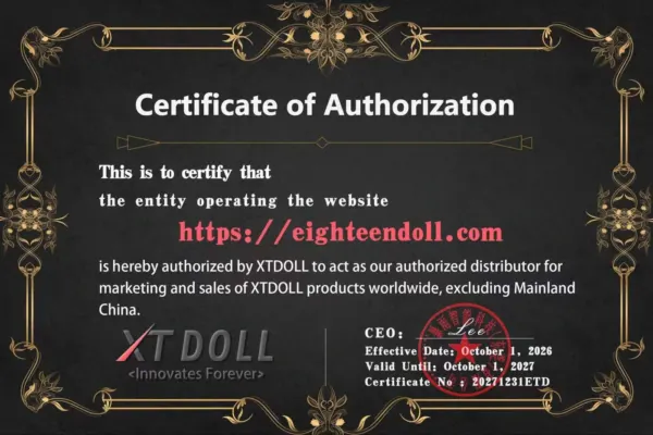 XT Doll EighteenDoll authorization certificate