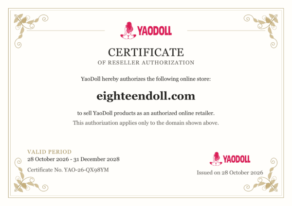 YaoDoll authorization certificate for eighteendoll.com; valid 2026-10-28 to 2028-12-31